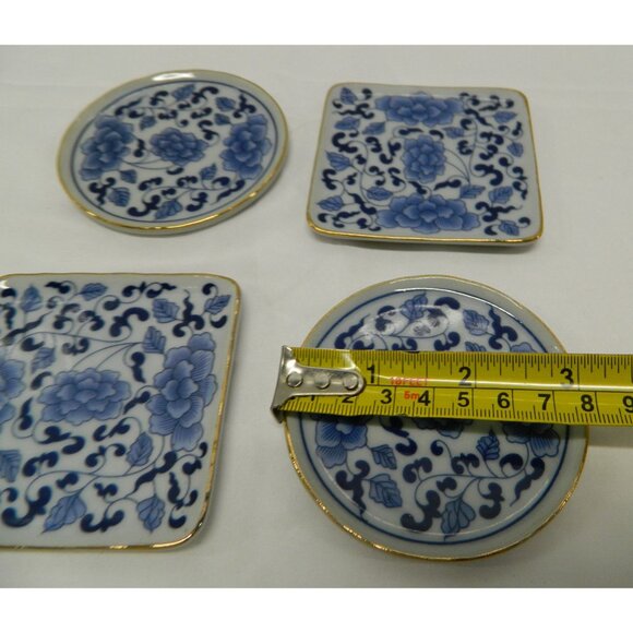 Set Of 4 Blue & White Ceramic Asian Mini Plates, Chili Oil Vinegar Butter Votive - Picture 4 of 14